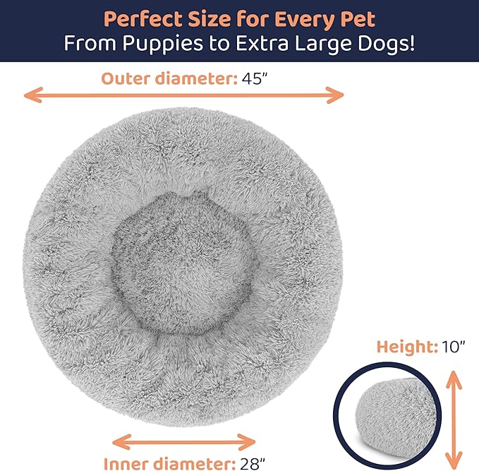 Donut Dog Bed - Premium Comfort for Anxiety Relief - Fluffy & Calming Design with Ultra-Plush Support | Cozy Round Dog Bed with Super Soft Circle Style (Grey, X-Large)