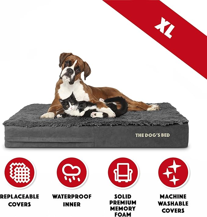 The Dog’s Bed Orthopedic Memory Foam Dog Bed Mattress,Fur Fabric,Grey Fur, XL, 6-Inch