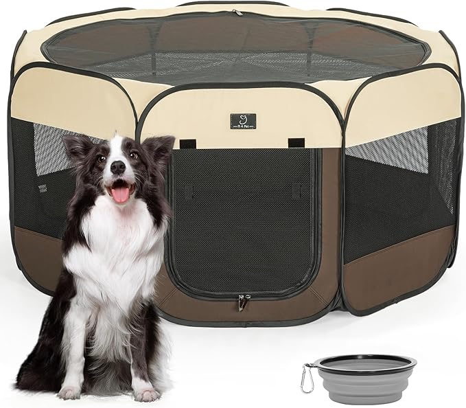 Portable Indoor Dog Playpen for Small Dogs & Puppies by A 4 Pet – 50.39" Pop-Up Soft Puppy Playpens with Bowl, Waterproof Floor, Calm Safe Space for Home, Travel & Daily Use