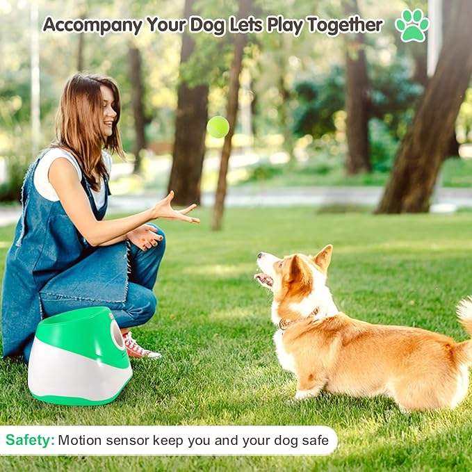 Automatic Dog Ball Launcher, Rechargeable Electric Pet Ball Thrower with One - Button Control, 3 Distance Settings & Soft Tennis Balls - Promotes Exercise Indoors & Outdoor (Fluorescent Green)