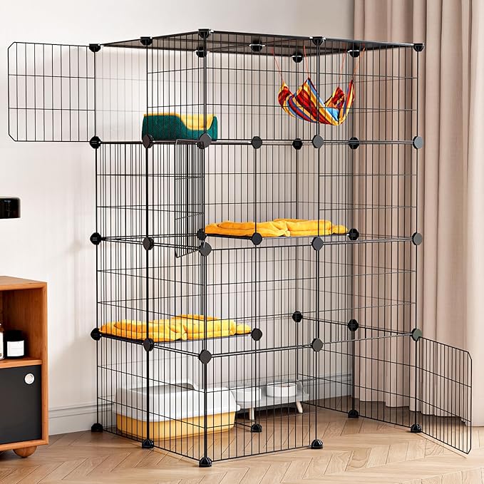 Oneluck 4-Tier Large Cat Cages ，47.2 Inch Enclosures Indoor, Catio,DIY Cat Playpen Detachable Metal Wire Kennels Cat Crate Exercise Extra Place Ideal for 1-2 Kitty
