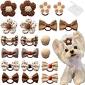 20 Pcs Small Dog Hair Bows with Rubber Bands Handmade Puppy Hair Bows Cute Grooming Flower Ball Bowknot Top Knot Dog Hair Accessories Hair Ties for Yorkie Maltese Pet (Brown)