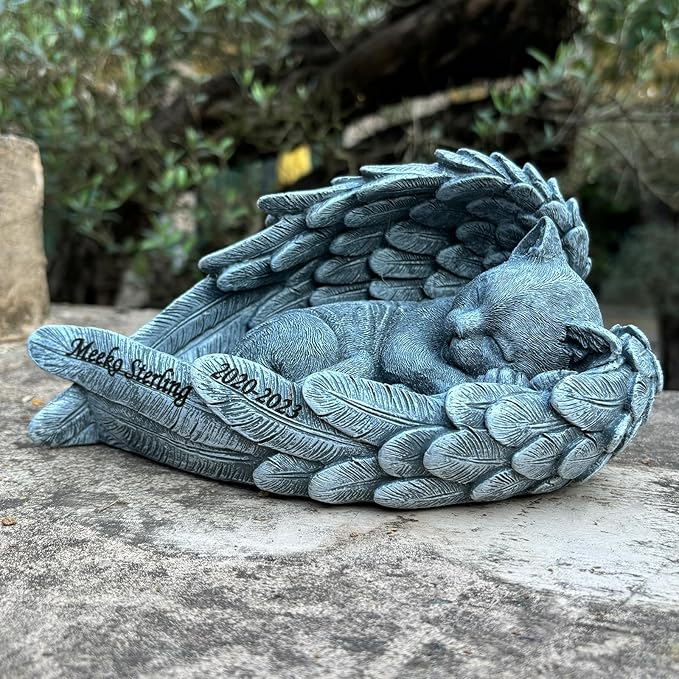 Personalized Garden Cat Memorial Stone - Peaceful Sleeping Kitten Angel Statue for Garden, Remembrance, cat memorial for graver and Loss - Pet Sympathy Gift，Cat Outdoor Memorial Gifts Gifts for Kitty