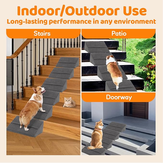 Upgrade Non-Slip Dog Ramps/Stairs for Staircase, Foam Dog Ramps for Stairs Inside House, Foam Pet Ramps for Small Dogs, Stair Ramp for Injured Dogs Cats with Self-Sticky Pads to Fix, 6 Pack