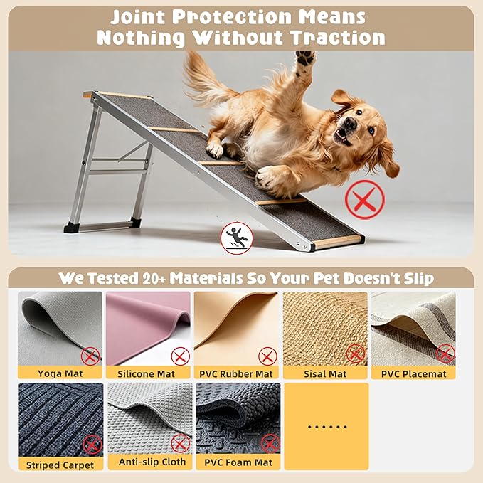 4-in-1 Dog Ramp, 65" X 26" X 17" Storage Ottoman Bench Upholstered Padded with Solid Wood Shelf, Foldable Pet Stairs Non-Slip Silicone Surface - Safety Railings Load up to 220 lb (Black)