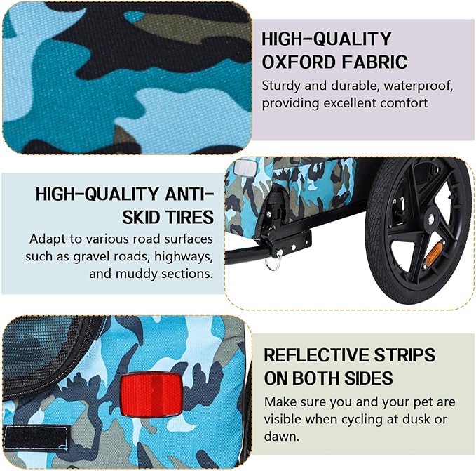 Anwick Dog Bike Trailer, Heavy Duty Dog Trailer for Bicycle, Cart Pet Bike Carrier with 3 Doors, 16" Wheels, Flag, Collapsible to Store, Pet Cart Bicycle Carrier for Small and Medium Pets