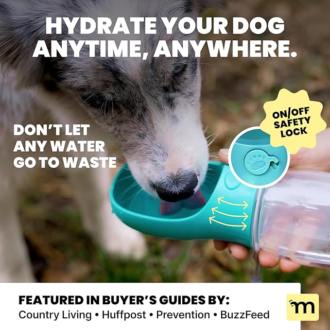 MalsiPree Dog Water Bottle Dispenser - 12 oz Blue - Leak-Proof Lock & One-Hand Operation - Dog Water Bowl Dispenser - Pet Travel Bottle with Built-in Bowl