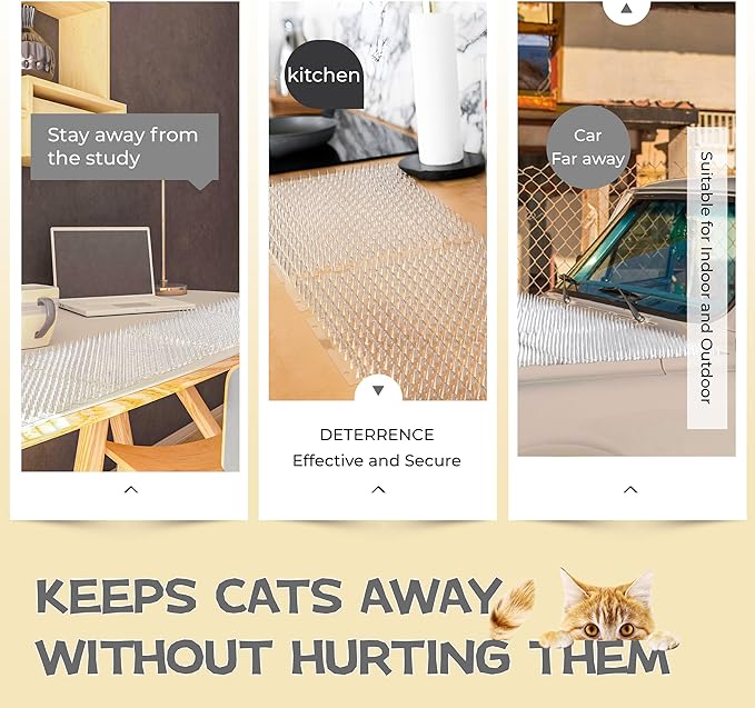 Scat Mat for Cats 16 x 13 Inch, 12 Pack Cat Deterrent Mat Outdoor Indoor, Cat Spikes with 50 Stickers