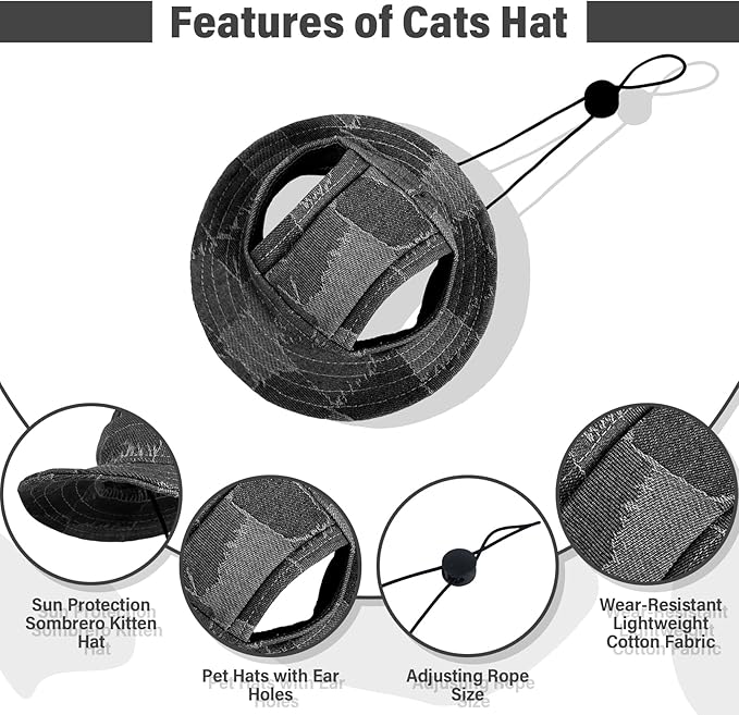 DENTRUN Cat Hats for Cats Only, Cat Cowboy Hats with Ear Holes Tiny Pets Birthday Party Costume, Cat Headwear Mini Cowboy Hat, Funny Sombrero Kitten Hat Chihuahua Beanie Cap Party Decorations