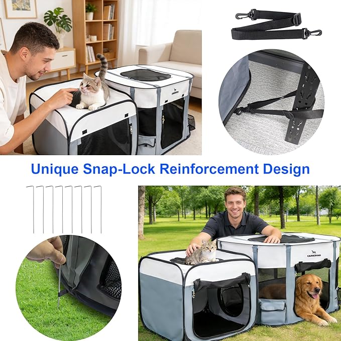 Cat Playpen with Separate Areas, Pet Playpen Indoor House for Small Dog, 2-in-1 Waterproof Dog Crate Furniture Tent Cage Outdoor, Large Portable Pop Up Cat Enclosure Kennel for Puppy/Kitten