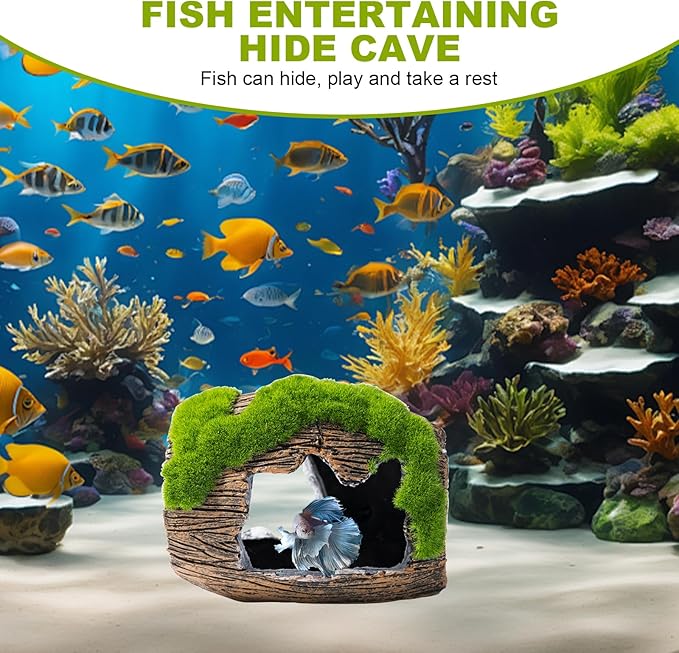Betta Broken Barrel Decor Fish Tank Accessories, Resin Fish Hide Cave Aquarium Decoration Fish Tank Toys Hole Accessories (Large)