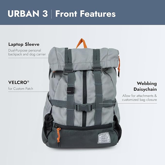 K9 Sport Sack Urban 3 - Large, Concrete - Ideal for Dogs with 20-22” Back Length - Dual-Use, Backpack-Style Carrier + Everyday Pack