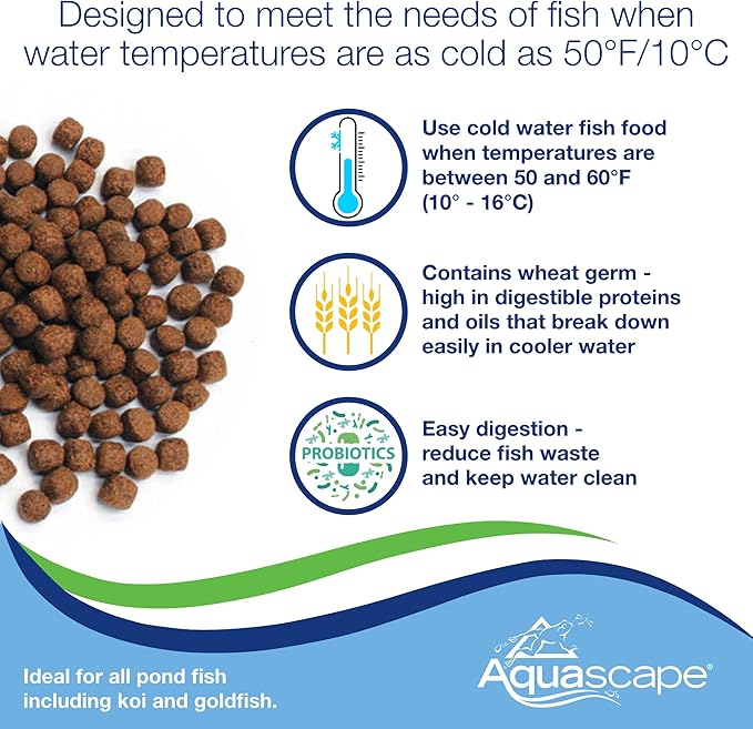 Aquascape 98870 Premium Cold Water Fish Food Pellets for Small to Medium Pond Fish, Medium Pellet, 1.1 Pounds
