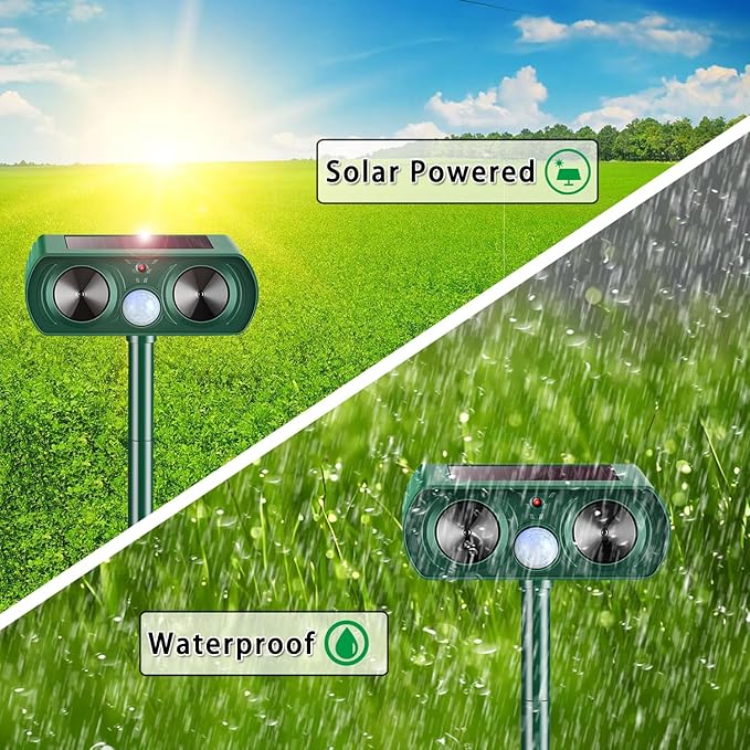 2 Pack Solar Ultrasonic Animal Repeller 2026 Waterproof Deer Repellent Devices Flashing Light Deterrent for Rabbits,Dogs, Raccoons, Cats,Rodents, Skunks, Squirrels,Yard Garden Outdoor
