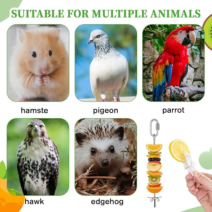 6 PCS Bird Treats Skewer, Parakeet Hanging Food Holder, Bird Cage Food Holders, Stainless Steel Fruit Vegetable Stick Holder for Hanging Birds Foraging Toys for Macaw Parakeet Budgie (3 Sizes)