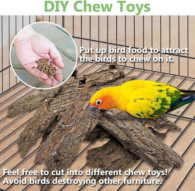Cork Bark Perch for Birds 12"x8" Natural Cork Chewing Toy 2 PCS Flat Budgies Bark Seat Board Wood Bark Background Decor Panel Birdcage Accessories for Parakeet Lovebirds Cockatiels Conures