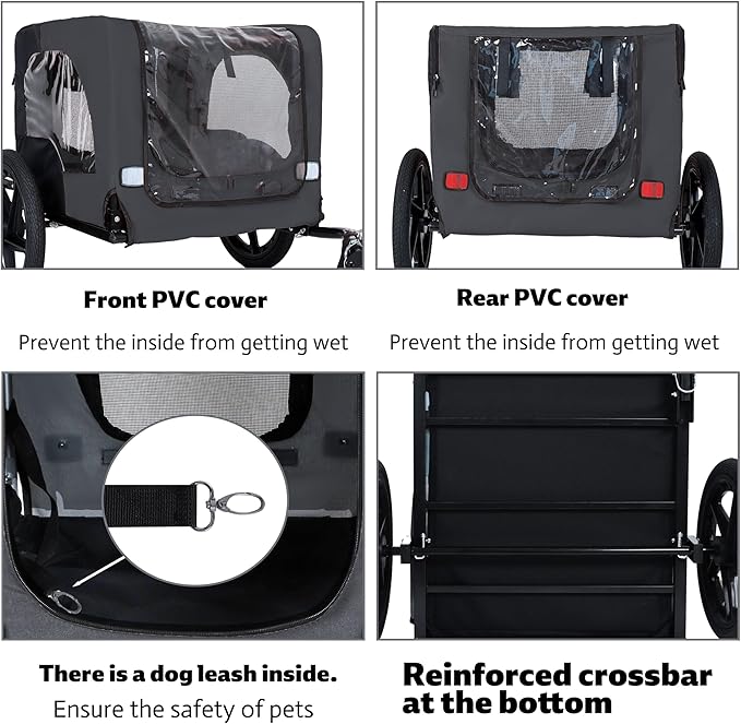 Heavy-Duty Dog Bike Trailer & Collapsible Pet Carrier for Bike with 16-Inch All-Terrain Wheels, Universal Hitch, Safety Flag & Weather-Resistant Design for Outdoor Adventures