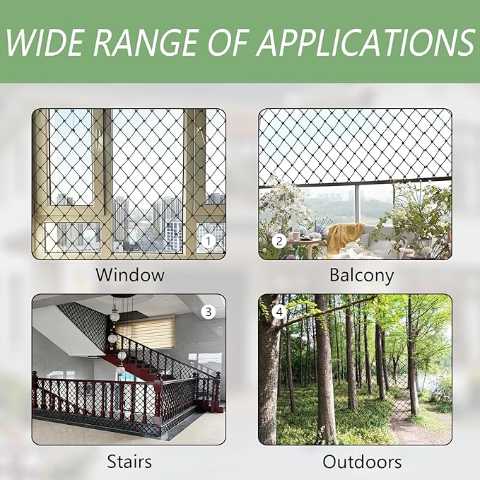 Cat Balcony Netting, Large Cat Net Pet Anti-Fall Safety Netting,Tear-Resistant, Thickened Nylon Dogs Cats Climbing Net, Pet Mesh Fence for Balcony, Stair, Window, Outdoors (10x6.6ft)