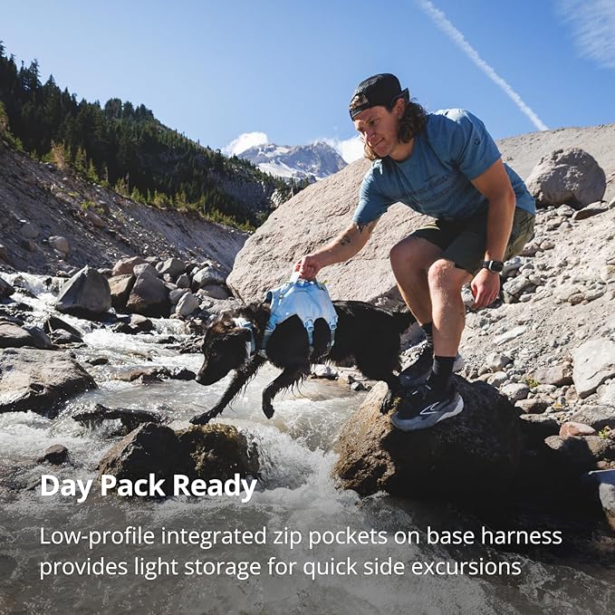 Ruffwear Palisades Dog Backpack, Multi-Day Pack with Removable Saddlebags, Breathable Adjustable Harness, Reflective Trim, Glacier Lake, Medium