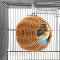 Rattan Bird Nest for Cage，Hanging Parrot Breeding Nesting House Washable Soft Lay Warm Sleep Hut Bird Cage Accessories for Cockatiels Budgerigars Finches Canaries (Circular Opening)