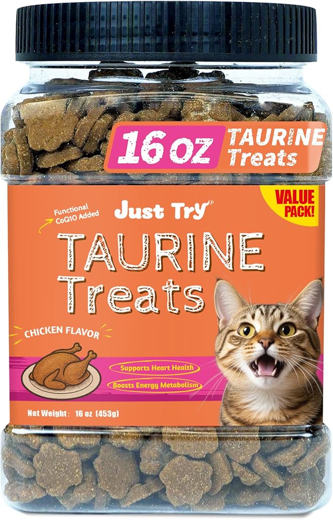 Just Try 16 OZ Taurine Treats with Coenzyme Q10 for Cats - Coq10 & Taurine for Cat to Support Feline Heart Health - Chicken Flavored Chews - Vitamins Snacks Treats