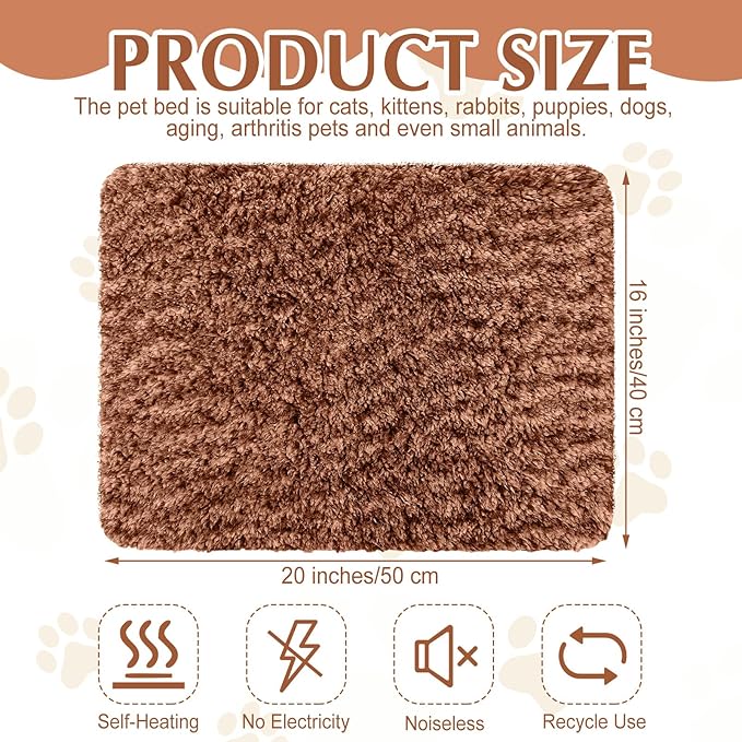 4 Pack Self Warming Cat Pads Self Heating Cat Mat Washable Homeless Dogs Thermal Pads Kennel Pad Reflects Body Heat Warm Crate Bed Mat for Indoor Outdoor Pet(Brown,16 x 20 Inch)