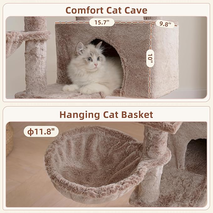 Cat Tree for Indoor Cats, Cat Tower with Scratching Post for Small Cats and Kittens, Cat House with Removable Top Platform and Fluffy Balls, Hanging Cat Basket, Mushroom GCT006SMU