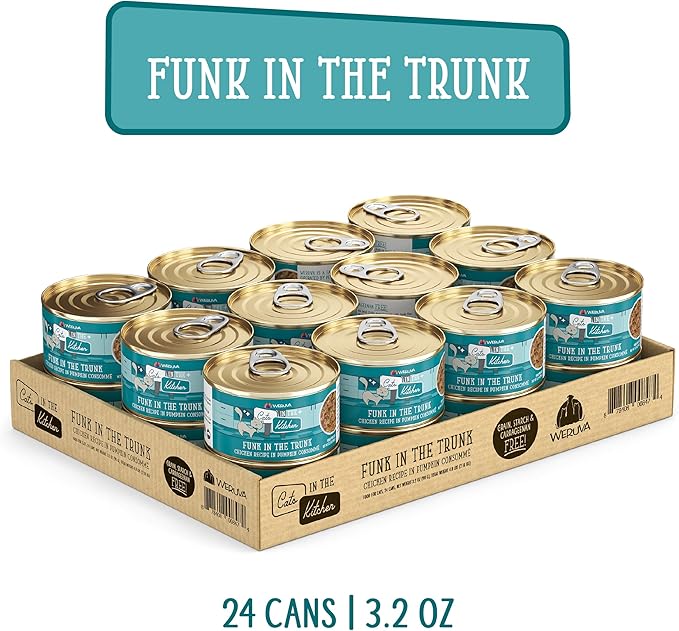 Weruva Cats in The Kitchen, Funk in The Trunk with Chicken in Pumpkin Consomme Cat Food, 3.2oz Can (Pack of 24)