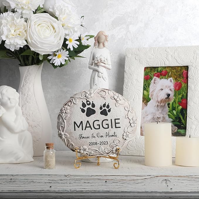 Personalized Pet Memorial Stone – Engraved Dog, Cat & Small Animal Headstone, Outdoor Weatherproof Resin Marker, Custom Pet Tombstone & Memorial Gift