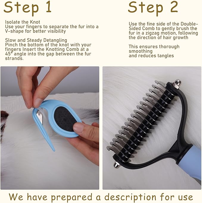 Cat & Dog Grooming Kit - Matted Fur Remover for Cats, Includes 4 Knotting Combs & 1 Pet Grooming Brush, Safe Cat Grooming Comb Set for Detangling