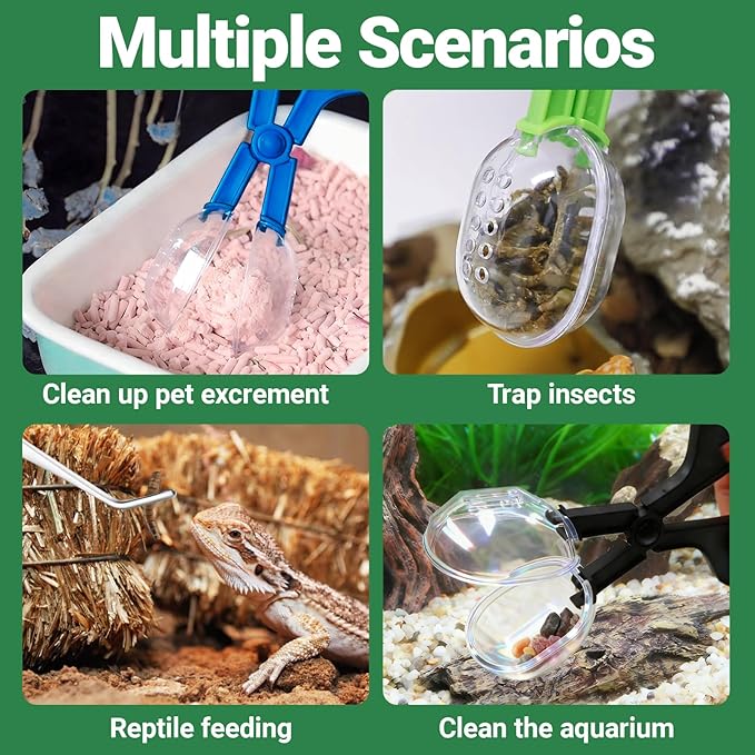 Reptile Feeding Clamp, 4 PCS Reptile Feeding Tongs Plastic Reptiles Poop Scoop for Gecko Turtle Lizard Frog Snake and Other Small Animals