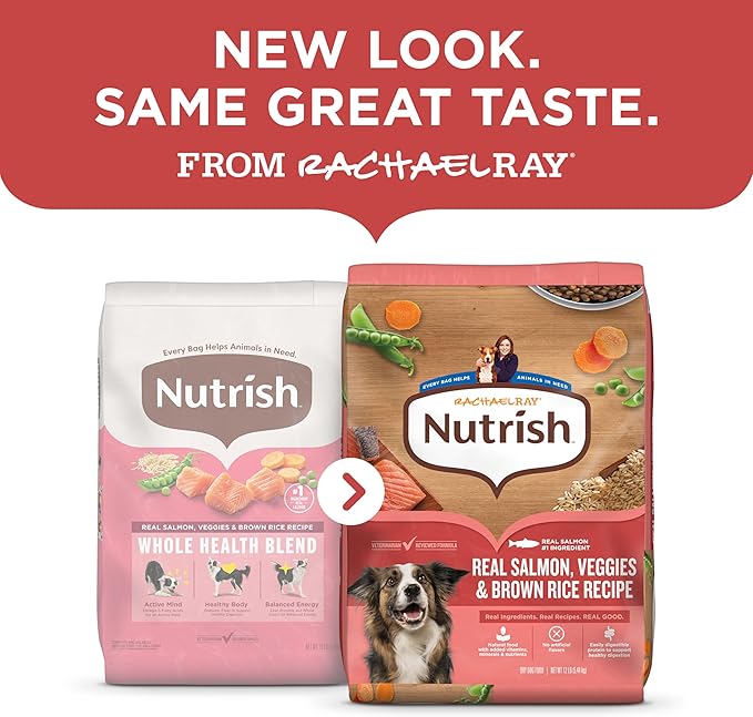 Nutrish Rachael Ray Adult Dry Dog Food Real Salmon, Veggies & Brown Rice Recipe, 4.5 lb. Bag