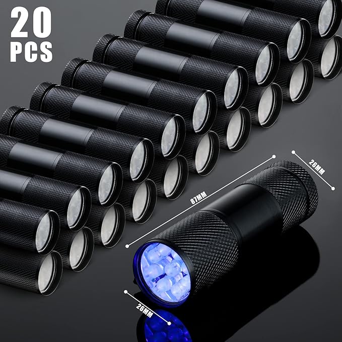 Hortsun Blacklight Flashlights Small UV Lights 395nm LED Portable Ultraviolet Light Detector Mini Flashlight Torch for House Dog Cat Pets Urine Stains Bed Bugs(20 Pcs)