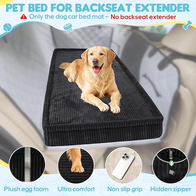 Thickened 4 In Orthopedic Dog Car Bed, Non-Slip Backseat Pet Mat, Removable Washable for SUVs/Sedans/Trucks, Plush Comfort for Large/Senior Dogs, Easy Clean (Black, Medium (50"L×24.6"W×4"H))