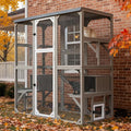 Large Outdoor Cat Catio Enclosures, Wooden Catio Window Cat Patio for Cats Feral with 5 Platforms, 2 Resting Rooms, Waterproof Cover