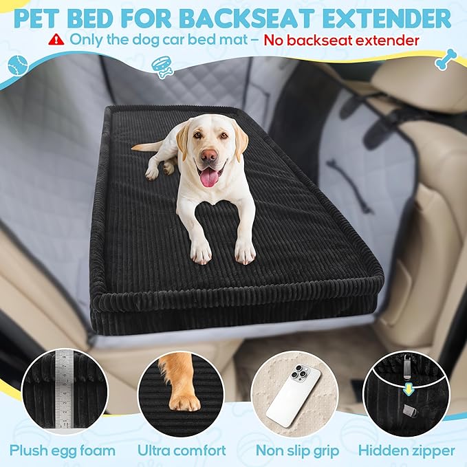 Dog Car Bed, Non-Slip Backseat Extender Pet Mat, Removable Washable Dog Bed for SUVs, Sedans & Trucks, Anti-Slip Travel Bed for Dogs, Easy Clean & Scratch-Proof & Comfort (Medium (50"L×24.6"W×2"H))