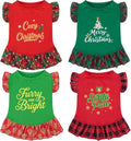 XPUDAC 4 Pack Christmas Dog Dress Plaid Puppy Clothes for Small Dogs Girl Cute Pet Outfit Doggy Apparel Cat Holiday Party Costume, Red, Green, S