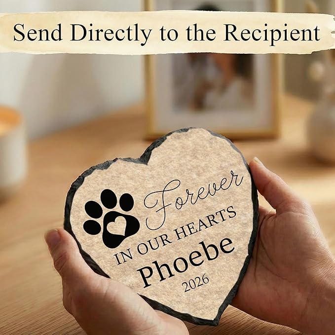 Personalized Dog Memorial Stone, Forever in Our Hearts Paw Print Heart Plaque, Pet Loss Gift for Dogs (S-20)