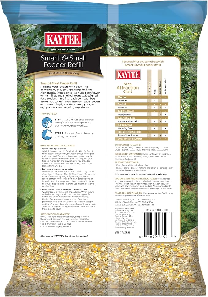 Kaytee Smart & Small Feeder Refill, Ideal Wild Bird Food for Smart Feeders, 2 Pounds, 6 Count