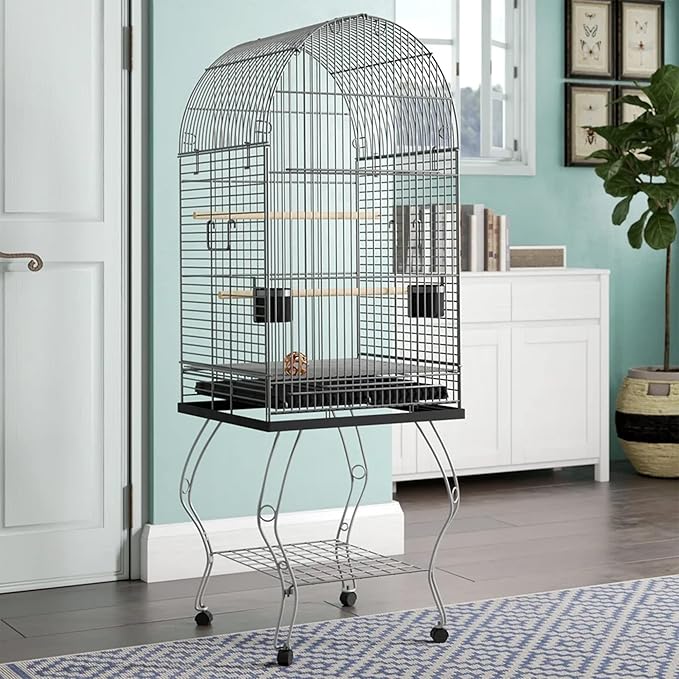 YML 20-Inch Dometop Parrot Cage with Stand, White