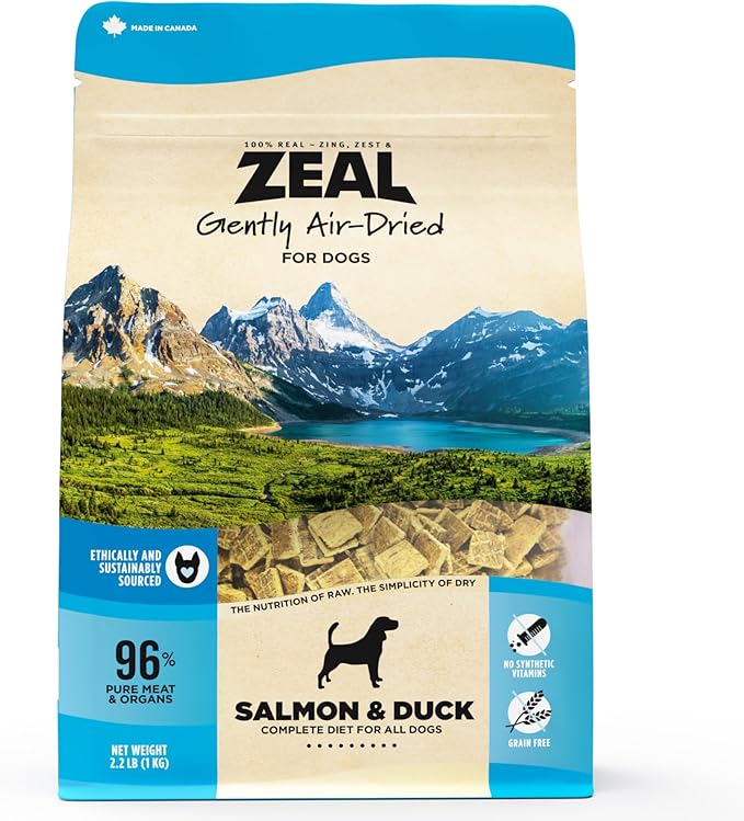 ZEAL Canada Air-Dried Salmon & Duck Recipe for Dogs - Superfood Omega-3 Rich, Dual-Protein, Grain Free, No Fillers, Complete Nutrition (Salmon & Duck, 2.2 lb)