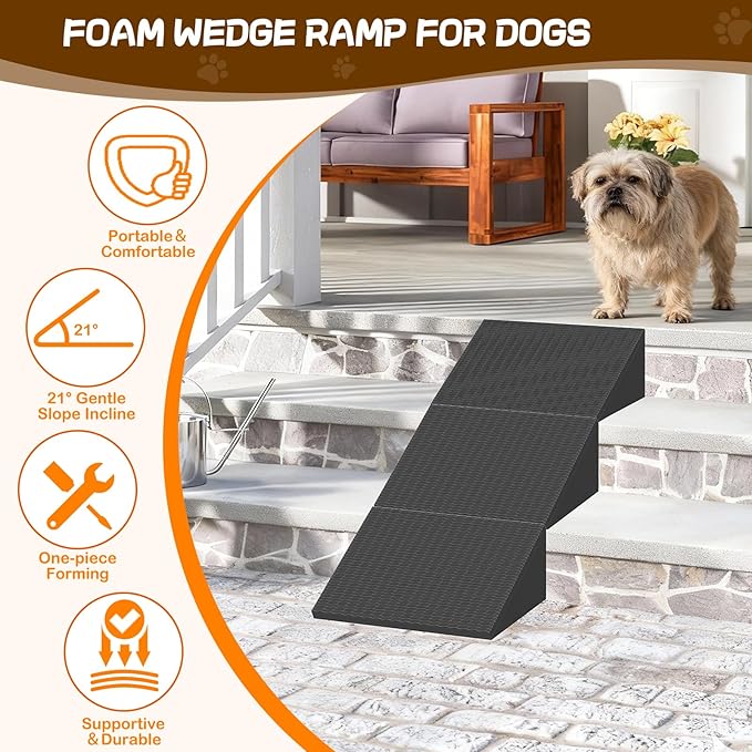Dog Wedge Ramp for Stairs/Staircases, Portable & Lightweight Pet Ramp with Non-Slip Surface for Small Size Dogs Cats, Low Angled Dog Ramp for Elderly & Injured Pets (100LBS Capacity, 6Packs)