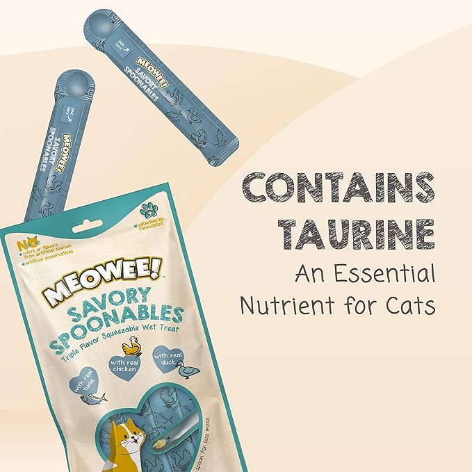 Savory Spoonables with Real Tuna, Chicken & Duck, 4 Count Tube, Triple Flavor Squeezable Lickable Wet Treats for Cats with Built-in Spoon for Less Mess (Pack of 2)