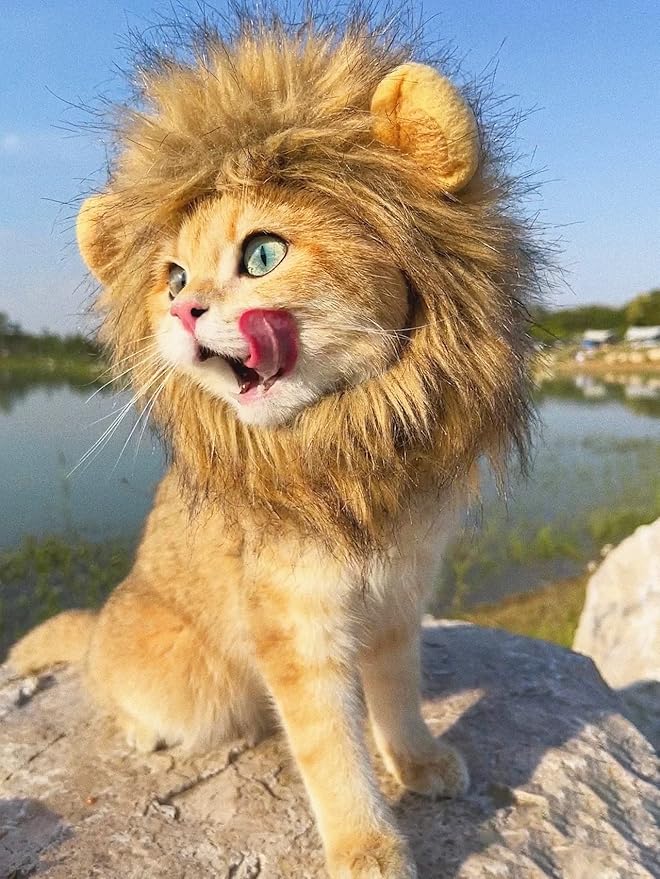 Lion Mane Wig for Cat, Funny Pet Cat & Puppy Costumes for Halloween & Christmas, Funny Pet Clothing Accessories (Medium, Dark Brown)