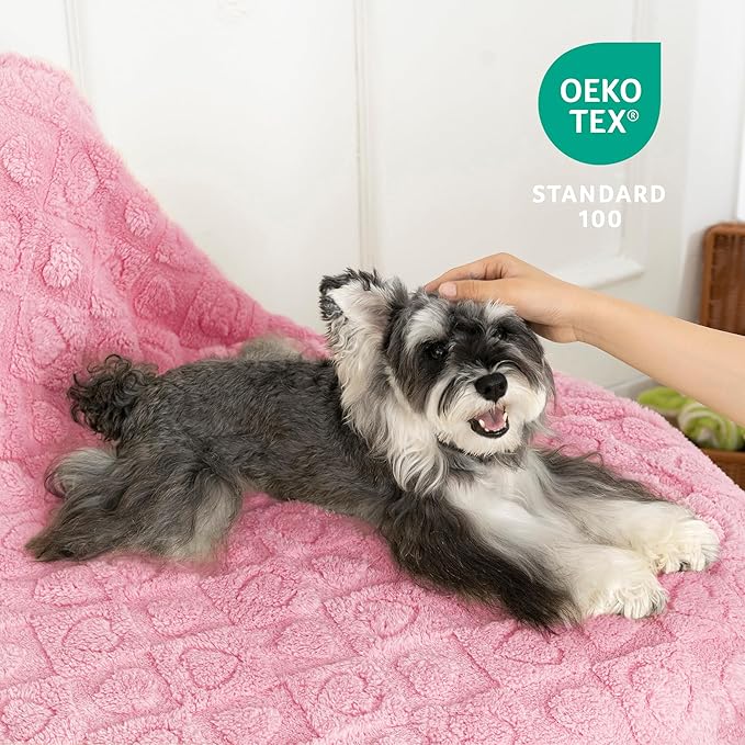 gogobunny Calming Plush Dog Cat Blanket 300GSM Coral Fleece, Ultra-Soft Machine Washable Pet Bedding for Small Medium Dogs Cats Puppies Kittens (Pink, 40x50)