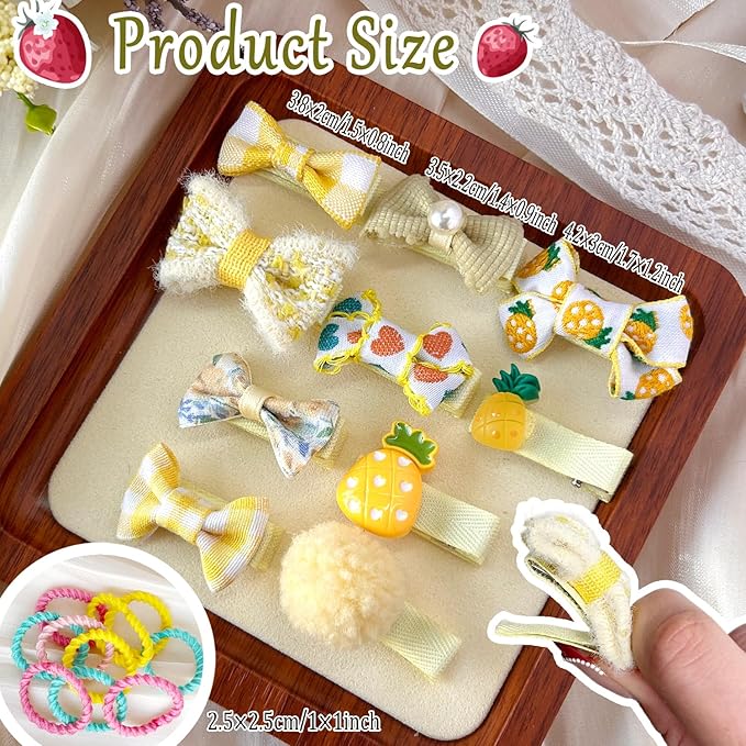 Light Yellow Dog Hair Clips and Rubber Bamds Small Dog Bows Cute Pet Grooming Accessories Alligator Clips Stay In Hair Barrettes Pineapple Hairpin Pet Headdress Bowknot Yorkie Puppy Maltese Girls Dogs