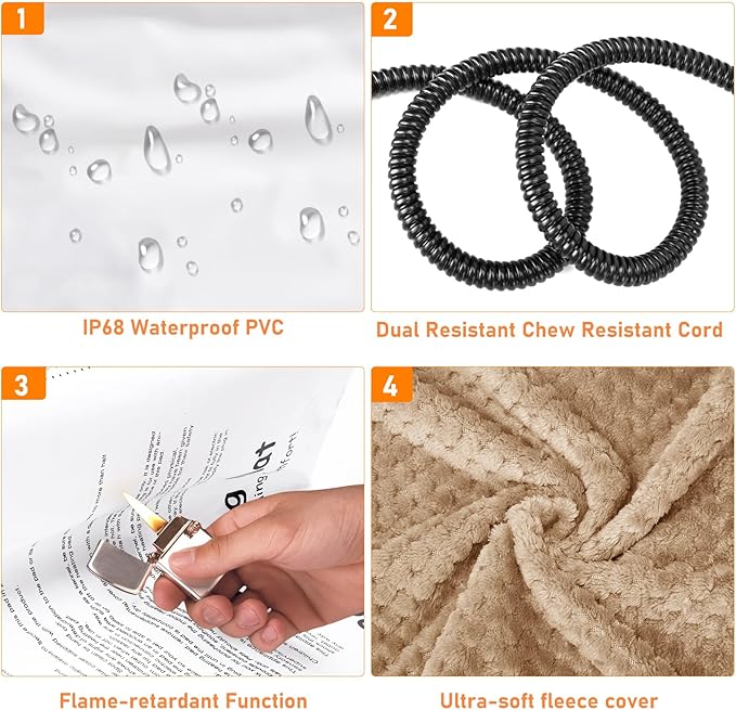 INVENHO Heated Dog Bed, Waterproof Adjustable Temperature Dog Cat Heating Pad with Timer, Indoor Pet Heating Pad for Cats Dogs Electric Pads for Dogs Cats, Pet Heated Pad