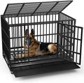 LEMBERI 48 Inch Heavy Duty Indestructible Dog Crate, Escape Proof Double Door Dog Kennel with Lockable Wheels, High Anxiety Extra Large Dog Cage Indoor Use, with Removable Tray