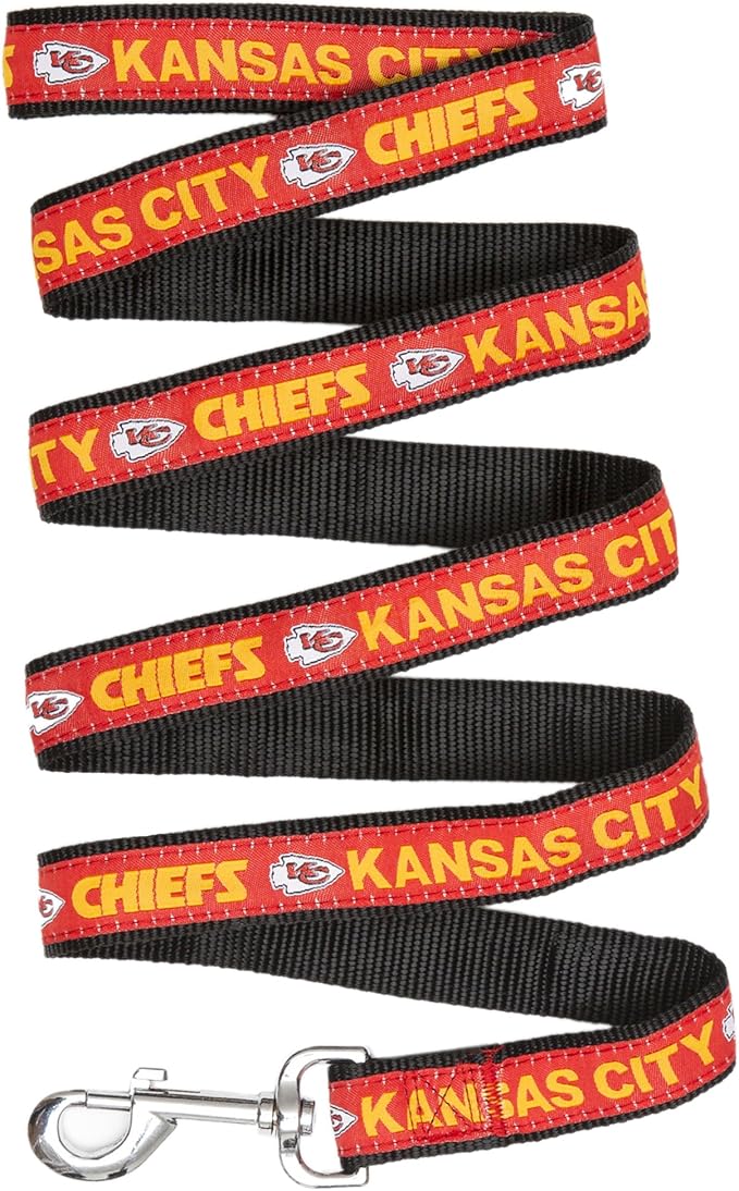 Pets First NFL Licensed Kansas City Chiefs Pet Leash, Size Large – Durable Satin Dog & Cat Walking Strap and Pet Tether with Embroidered Team Name & Logo