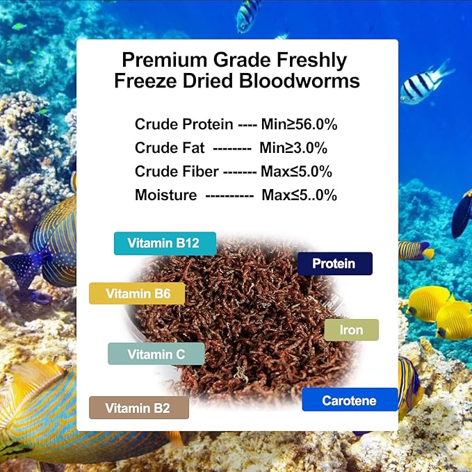 Amzey Blood Worms 0.5 oz -100% Natural Freeze Dried Blood Worms - Aquarium High Protein Food for Betta Fish, Goldfish, Cichlid, Guppy, Discus, Turtle